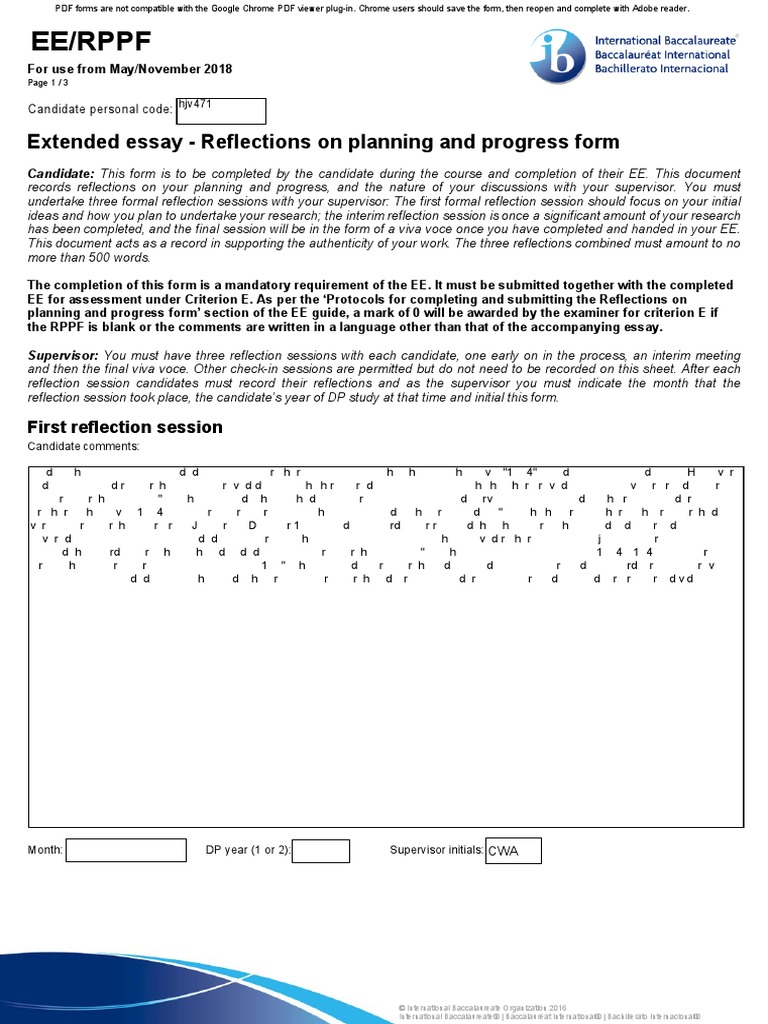 Ee/Rppf: Extended Essay - Reflections On Planning and Progress Form ...
