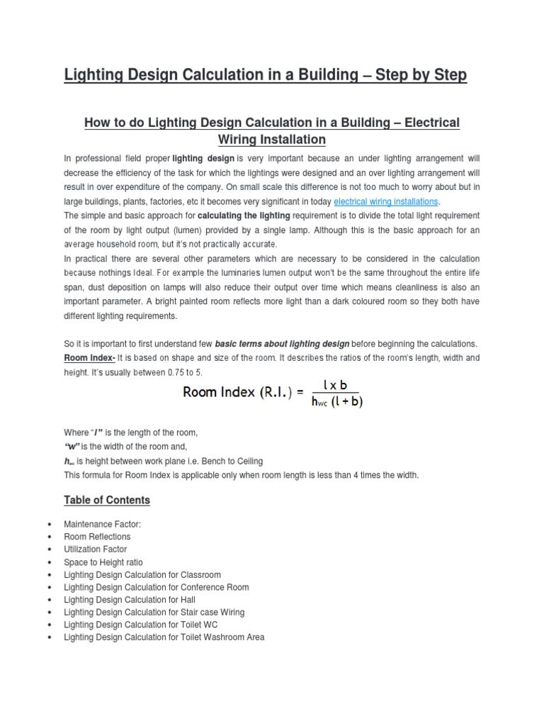 Lighting Design Calculation in A Building PDF Lighting Interior Design