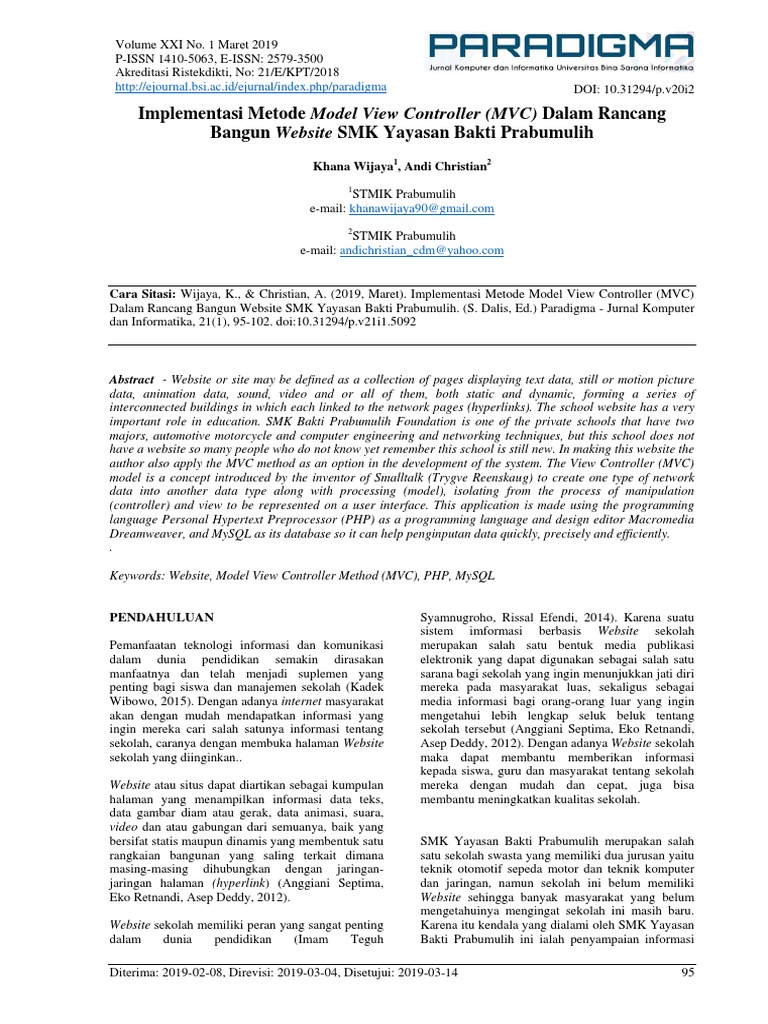 Implementasi MVC untuk Website SMK Prabumulih | PDF | Model – View ...