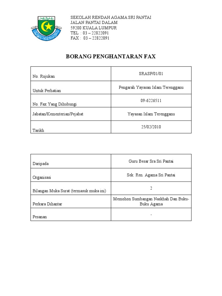 Borang Penghantaran Fax