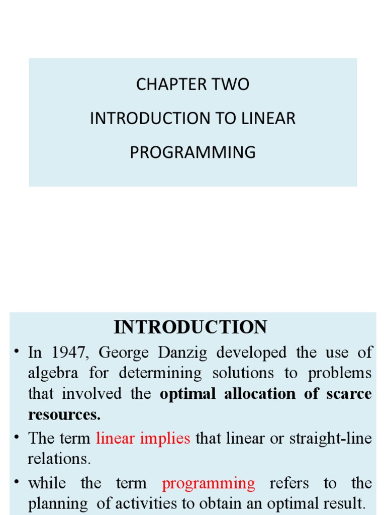 Chapter Two Introduction To Linear Programming | PDF | Mathematical ...