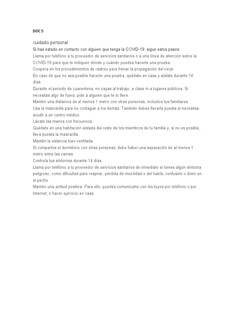 Guía de Cuidado Personal COVID-19 | PDF | Salud y bienestar