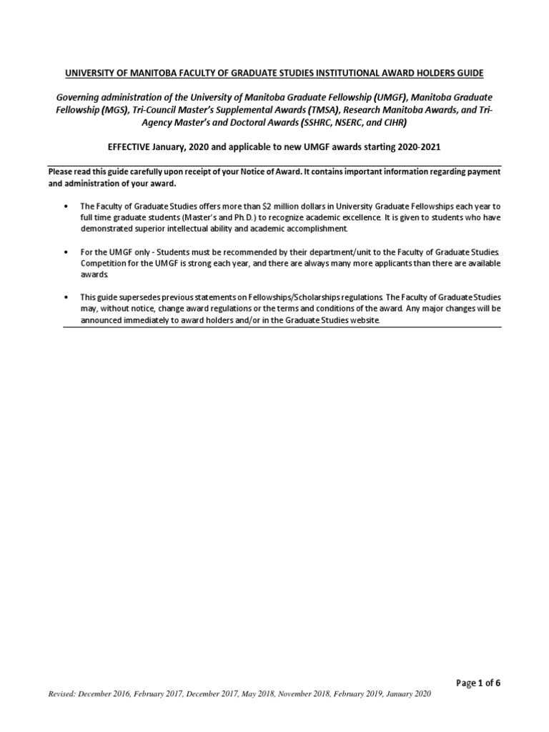 UMGF Award Holders Guide PDF Doctor Of Philosophy Doctorate