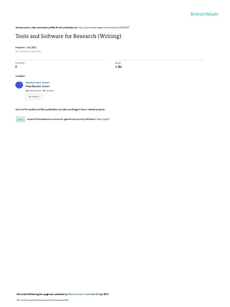 Tools and Software For Research (Writing) : July 2021 | PDF | Software