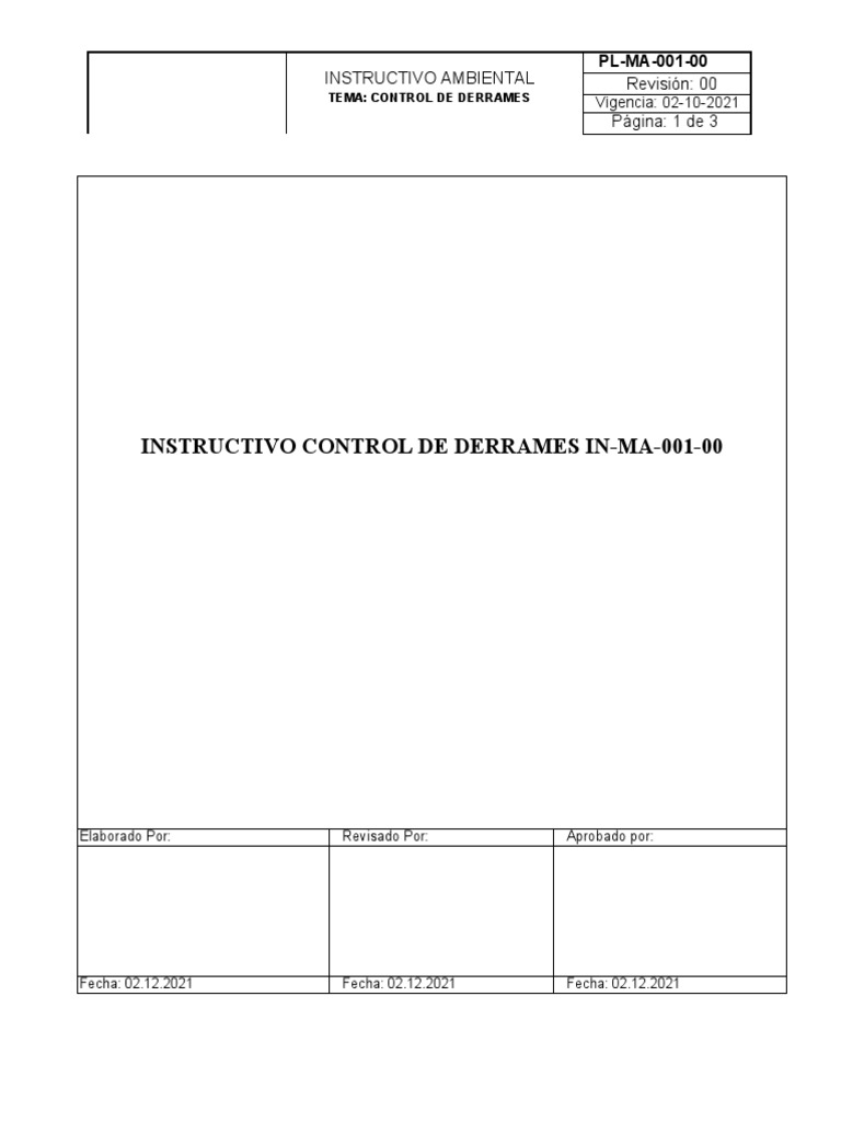 Instructivo para Manejo de Derrames | PDF | Residuos | Contaminación
