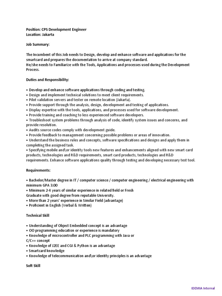 CPS Development Engineer Job in Jakarta | PDF | Computer Programming ...