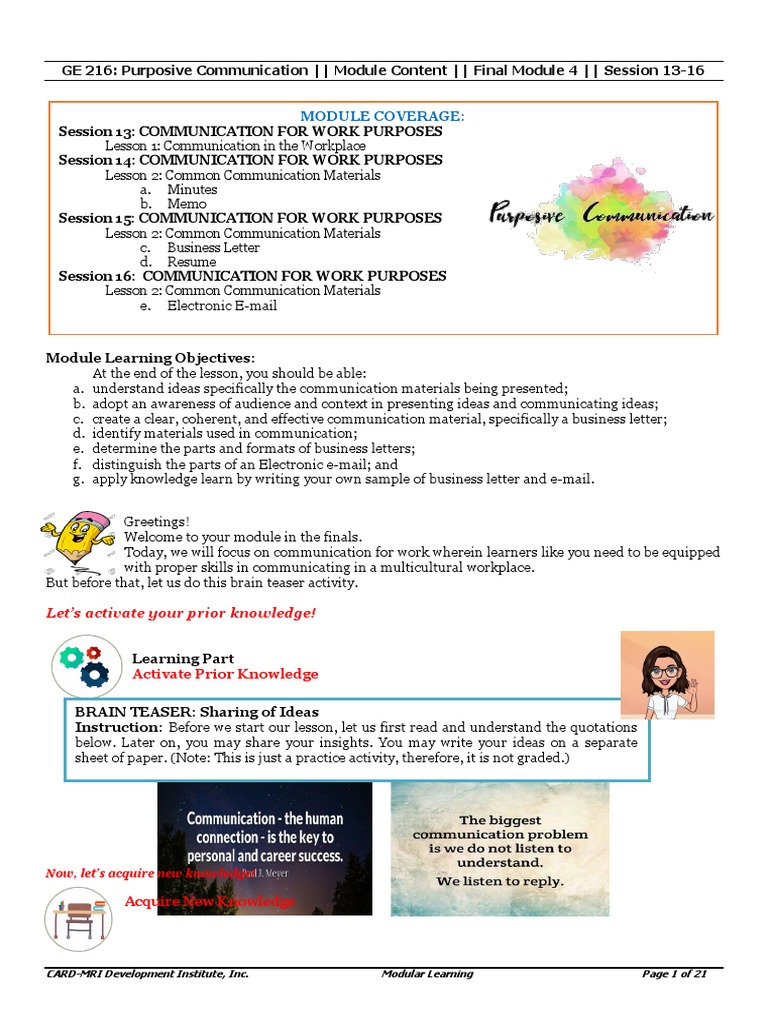 4 Ge 216 Purposive Communication Final Module 4 | PDF | Résumé ...