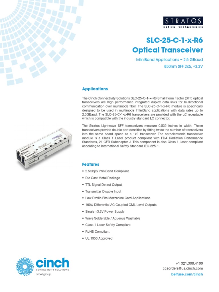 Slc25C1XR6 Optical Transceiver Infiniband Applications 2.5