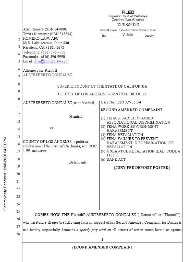 Gonzalez v county of los angeles second amended complaint pdf