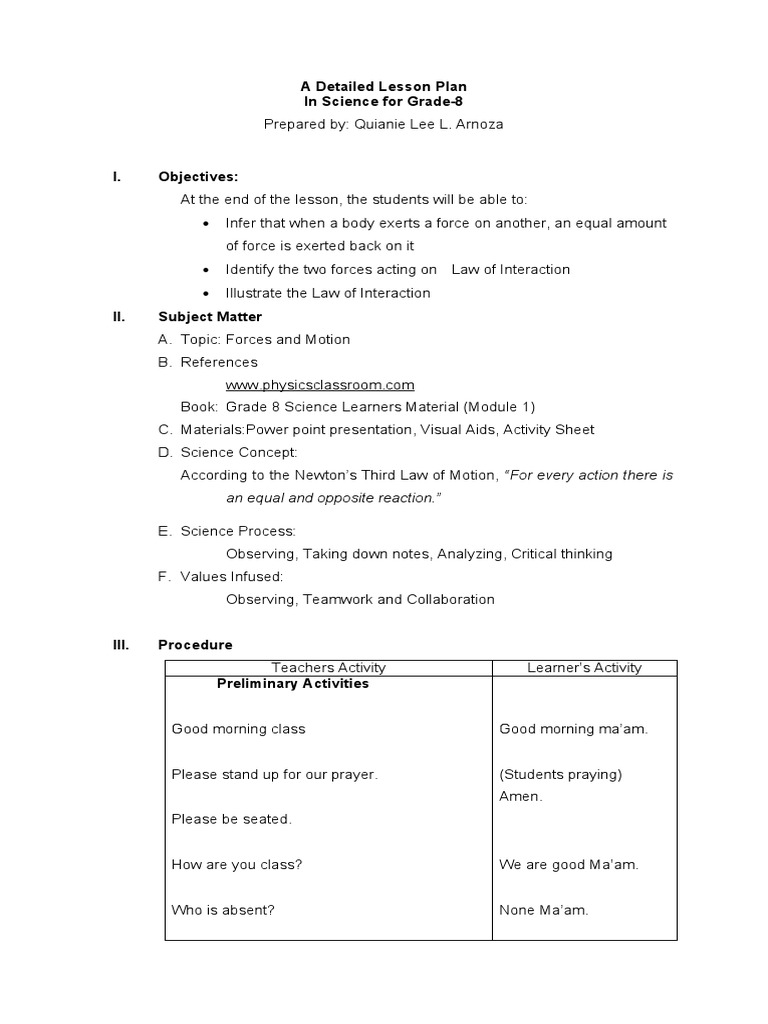 Grade 8 Science Lesson on Forces | PDF | Force | Science