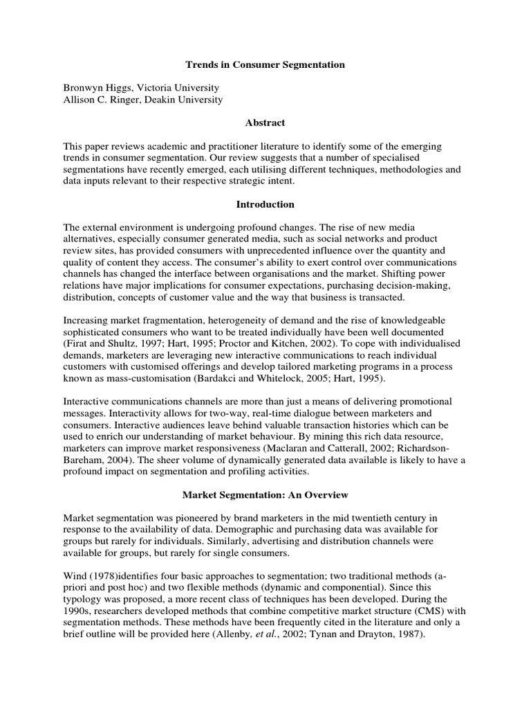 Emerging Trends in Consumer Segmentation | PDF | Market Segmentation ...