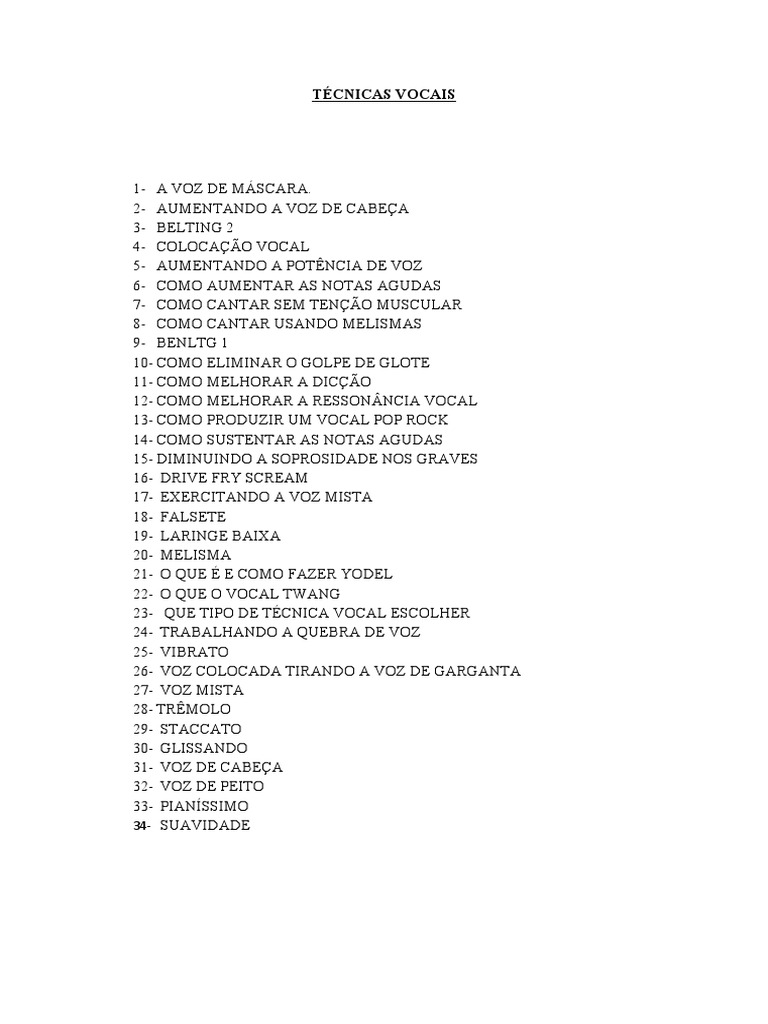 Técnicas Vocais Pdf Artes Linguísticas E Disciplina Estudos De