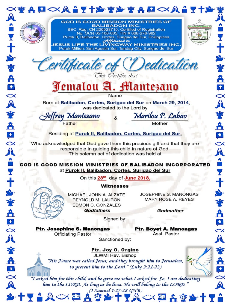 Certificate of Dedication - Jemalou | PDF
