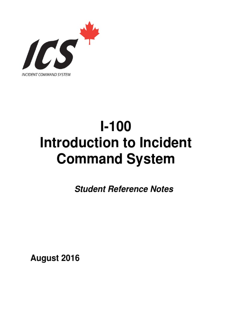 I100 Introduction To Incident Command System Student Reference Notes PDF Incident Command