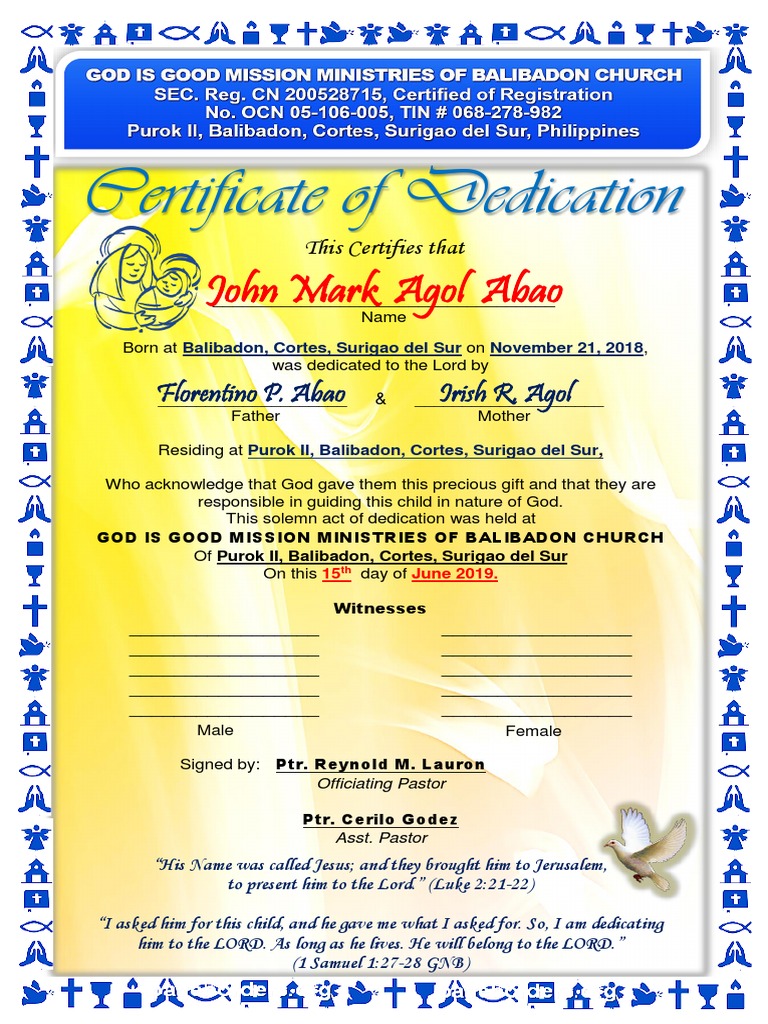 Certificate of Dedication PDF