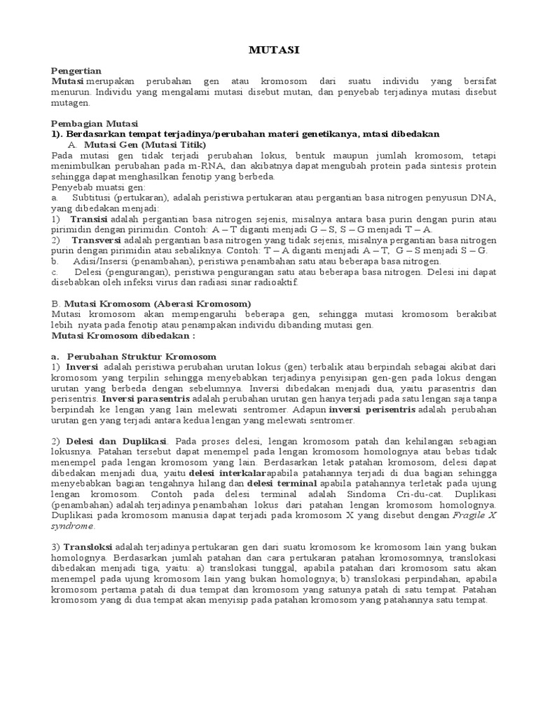 Mutasi Kromosom dan Inversi Gen | PDF | Ilmu Sosial | Kesehatan Holistik