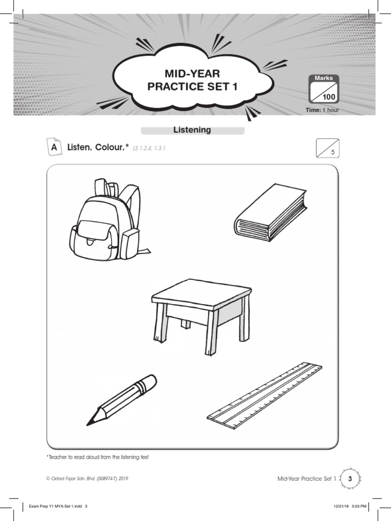 Yr1 Mid-Year Assessment - Model Test - Set 1 | PDF