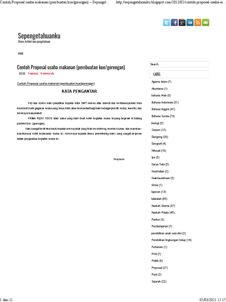 Contoh Proposal Usaha Makanan Pembuatan Kue Gorengan