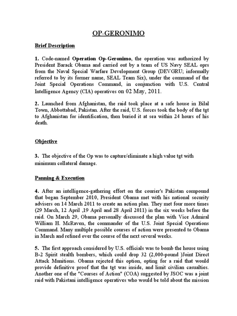 Operation Op-Geronimo Overview | PDF | Joint Special Operations Command