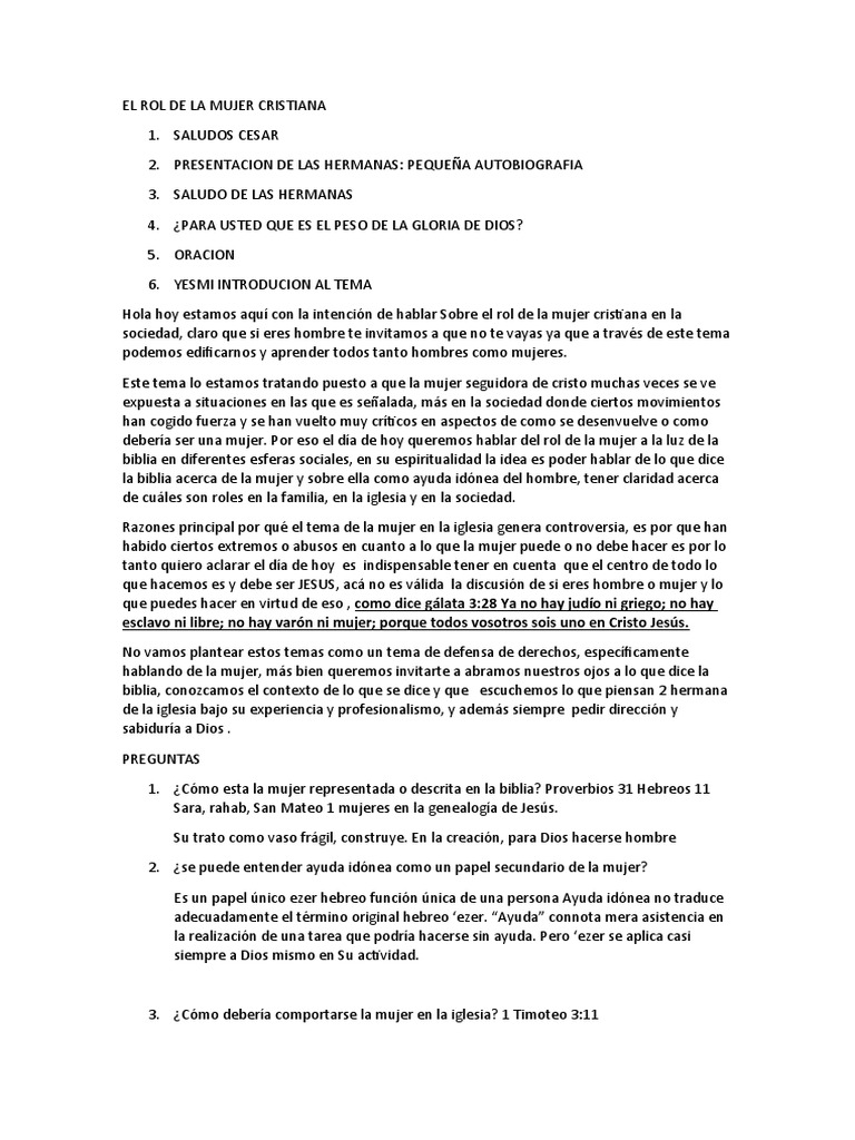 El Rol de la Mujer Cristiana hoy | PDF | Mujer | Cristo (título)
