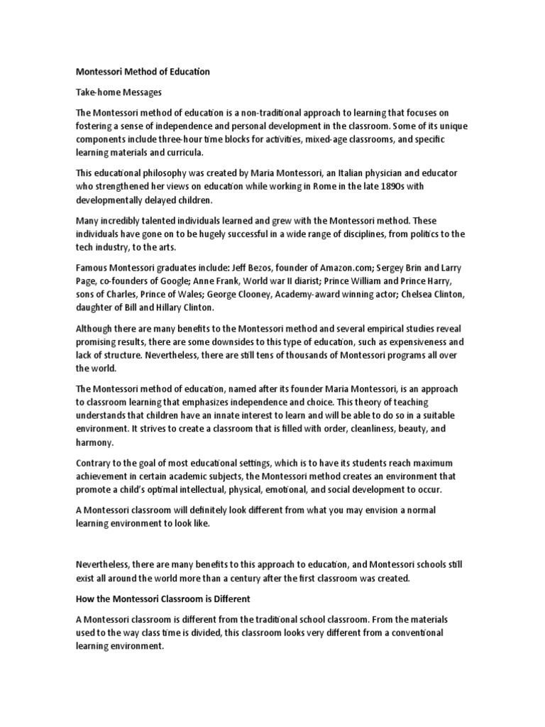 MONTESSORI METHOD AN ALTERNATIVE APPROACH TO EDUCATION intelligence overview