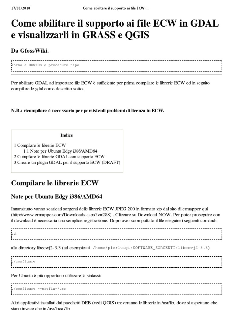 Come Abilitare Il Supporto Ai File ECW in GDAL e Visualizzarli in G | PDF