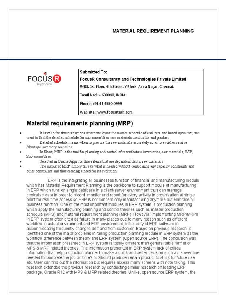 20 Material Requirement Planning PDF Enterprise Resource Planning