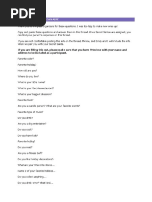Secret Santa Questionnaire 18