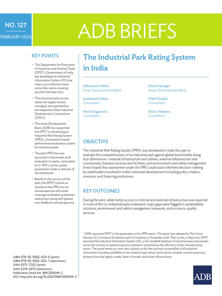 Adb Briefs The Industrial Park Rating System in India PDF Asian