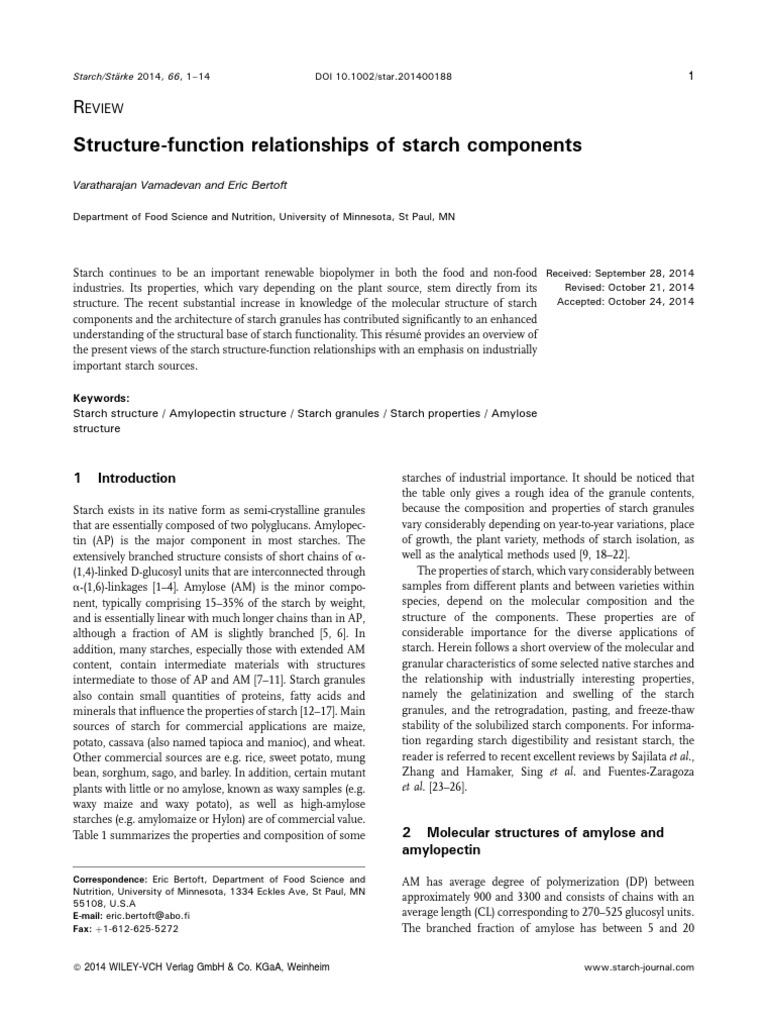Structure Function Relationships of Starch Components | PDF ...
