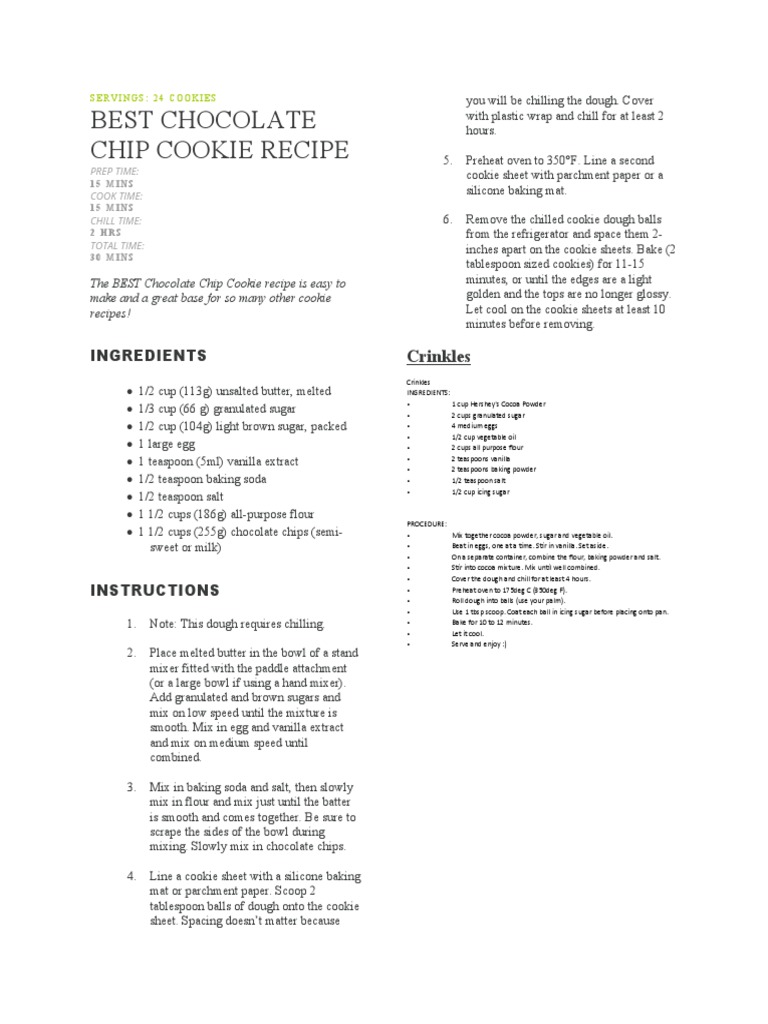 Best Chocolate Chip Cookie Recipe Ingredients PDF Chocolate Teaspoon