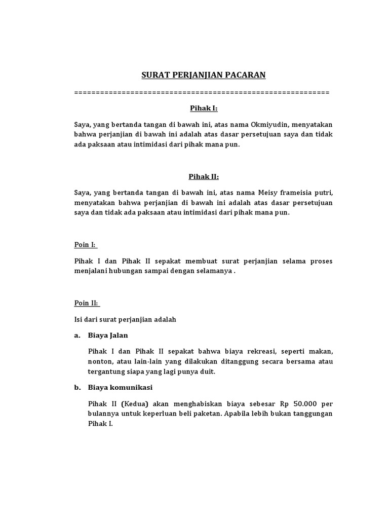 Surat Perjanjian Hubungan Pacaran | PDF