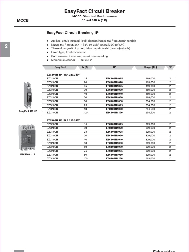 Ukuran dan Katalog MCCB Schneider | PDF