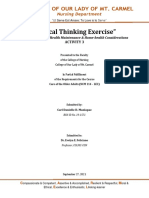 "Critical Thinking Exercise": Health Promotion, Health Maintenance & Home-Health Considerations