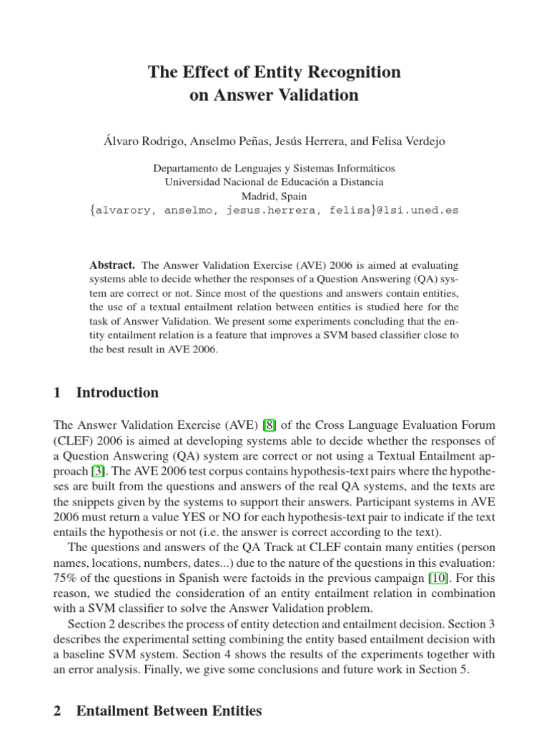 2007 (10) The Effect of Entity Recognition On Answer Validation | PDF ...