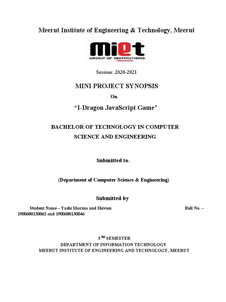 I-Dragon JavaScript Game Project Synopsis | PDF | Html | World Wide Web