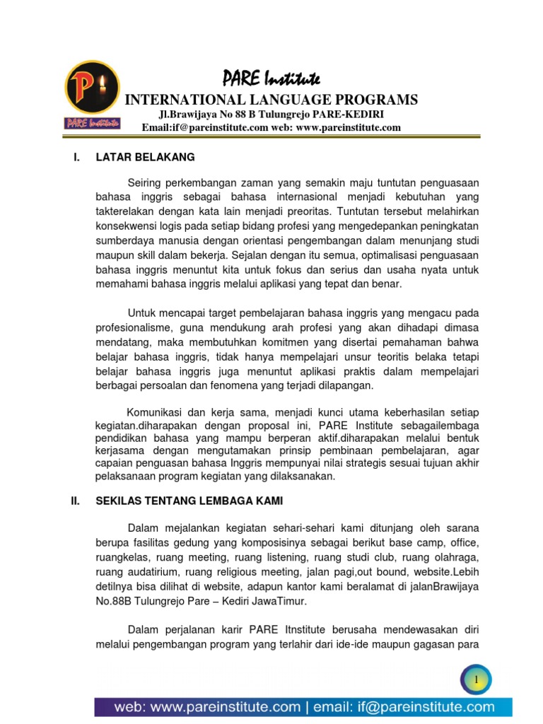 Program Bahasa Inggris Terpadu di PARE Institute | PDF