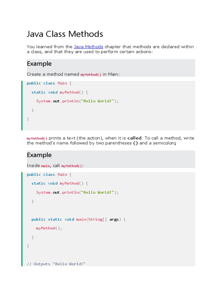 Java Class Methods: Example | Download Free PDF | Method (Computer ...
