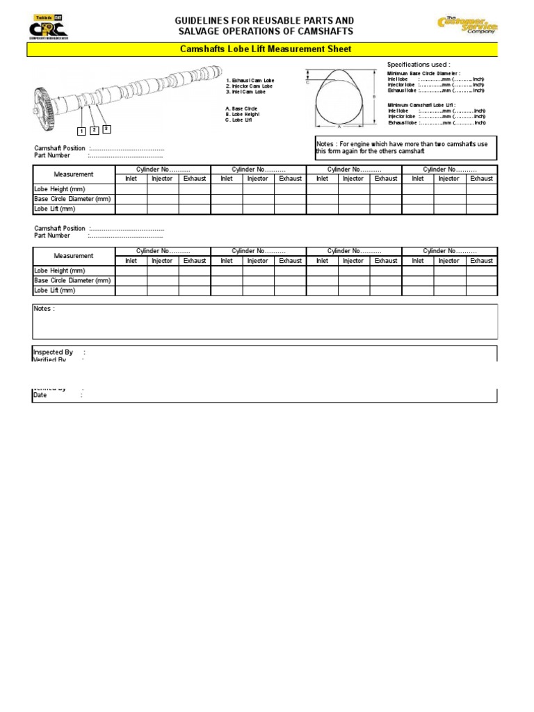Camshaft Test Sheet PDF Vehicle Technology Vehicles