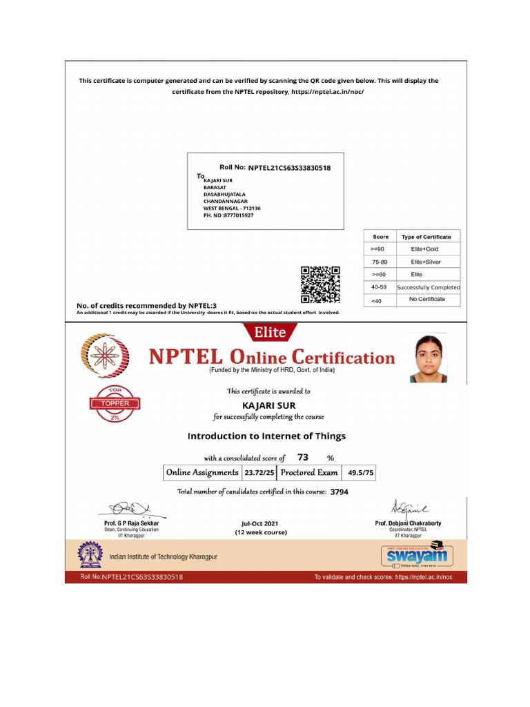 NPTEL Certificate | PDF