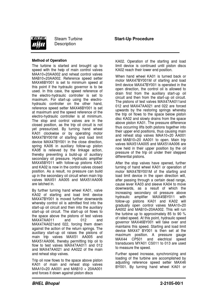 Steam Turbine StartUp Procedure Description Download Free PDF