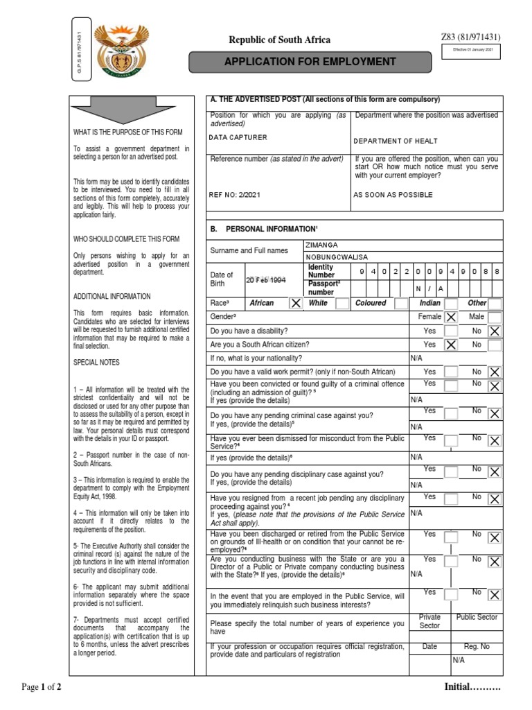 Approved New Z83 Form Download Pdf