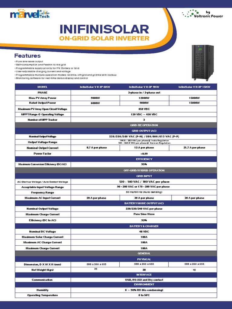 InfiniSolar V II Hybrid Inverter Specs | PDF | Electrical Engineering ...