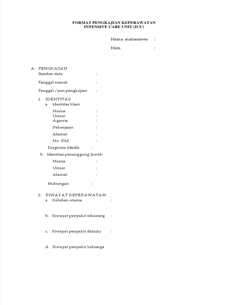 Format Pengkajian Icu | PDF | Kesehatan Holistik