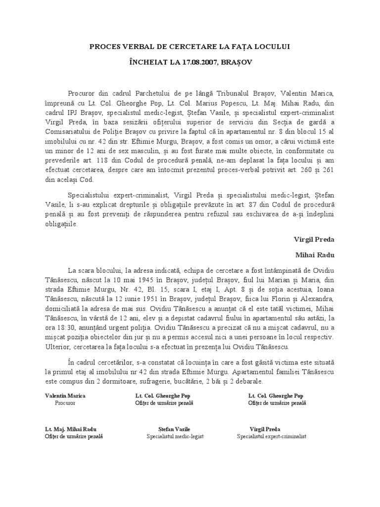 Proces Verbal De Cercetare La Fata Locului