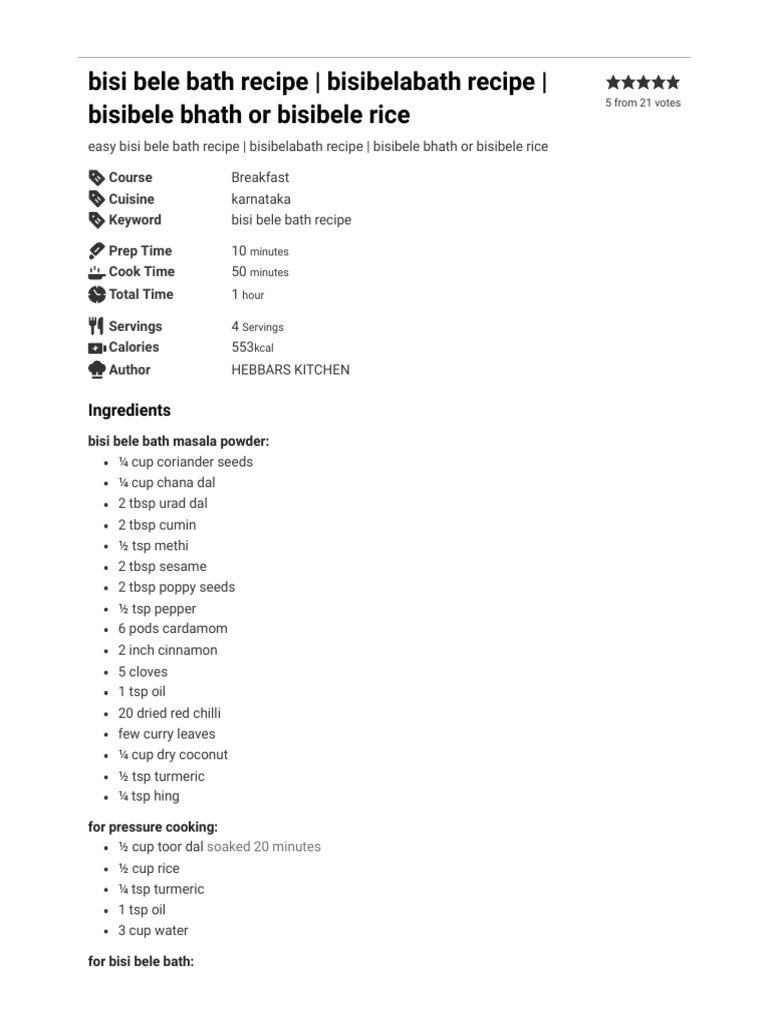 Bisi Bele Bath Recipe Hebbars Kitchen