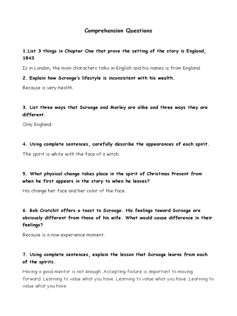 Comprehension Questions English | PDF | Ebenezer Scrooge
