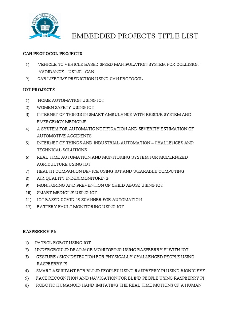 Embedded Projects Title List | PDF | Internet Of Things | Automation