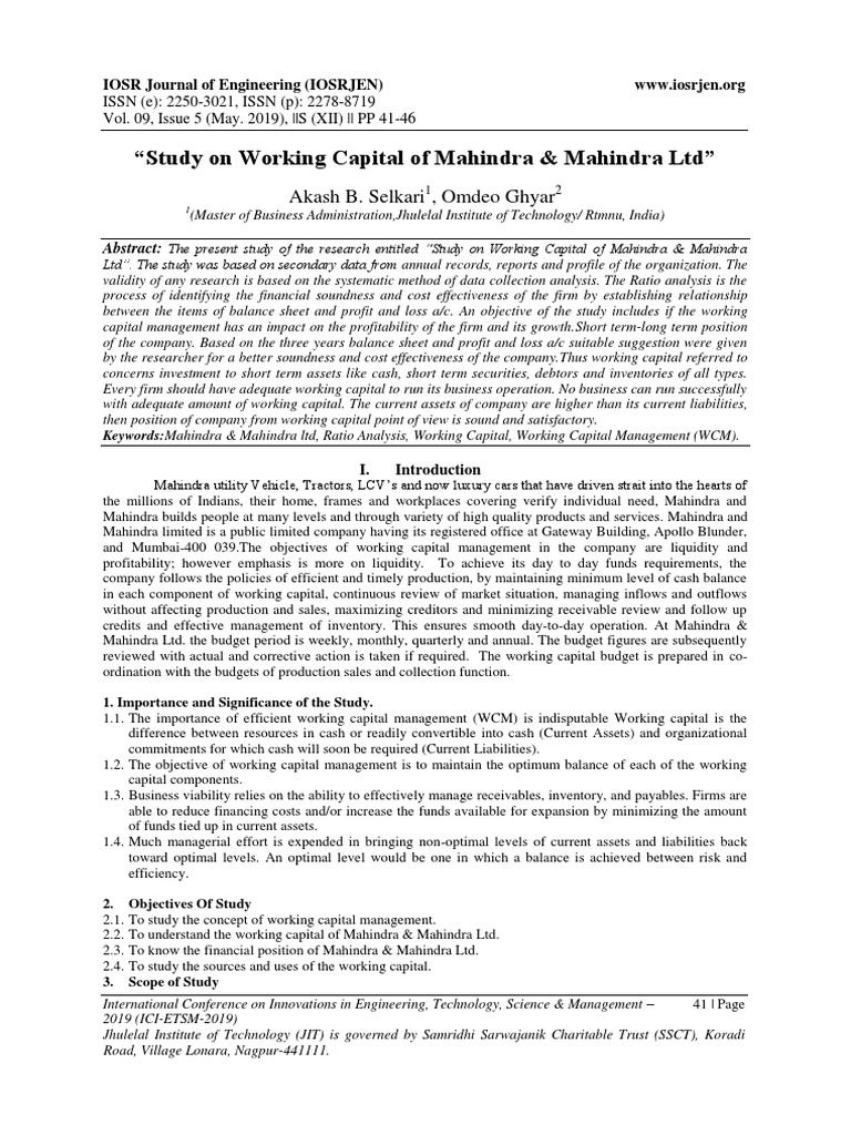Working Capital Analysis of Mahindra | PDF | Working Capital | Inventory