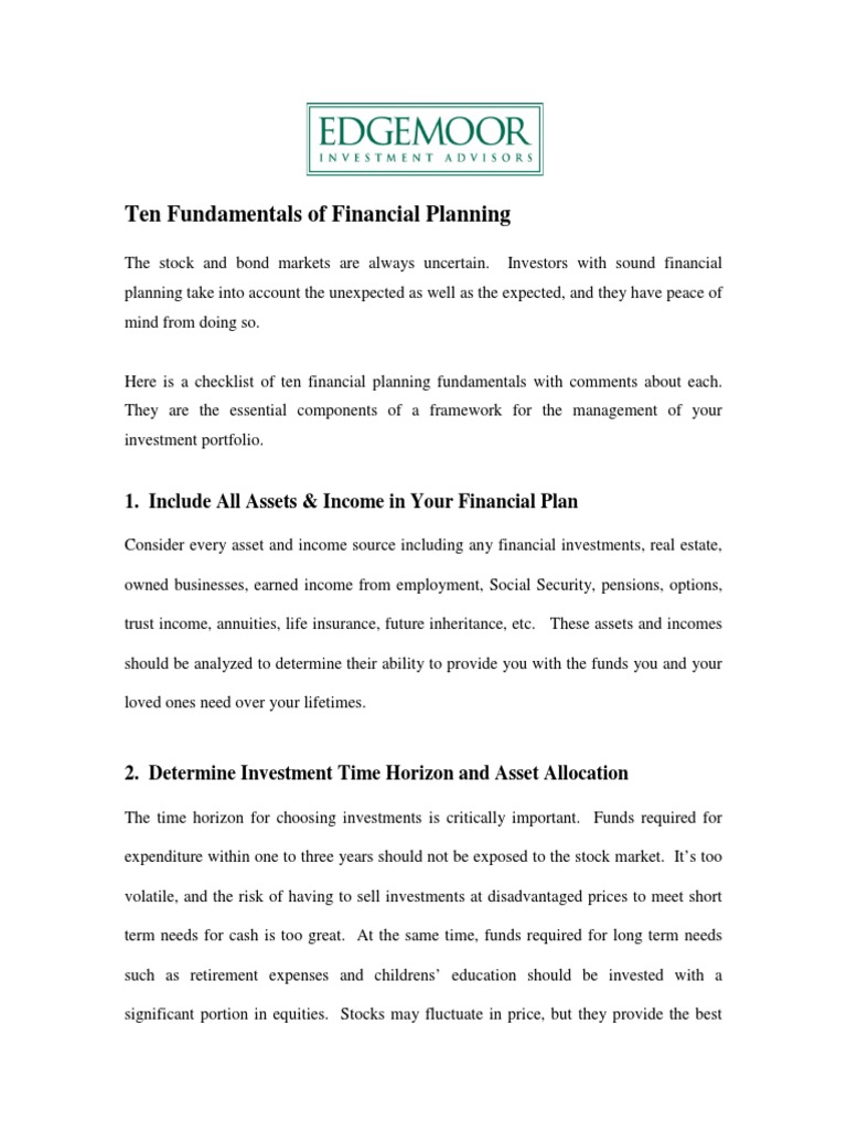 Ten Fundamentals of Financial Planning 1. Include All Assets &